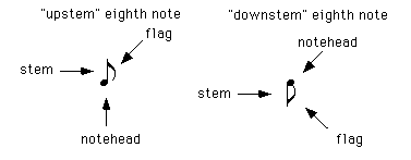Note part, notehead, stem, flag